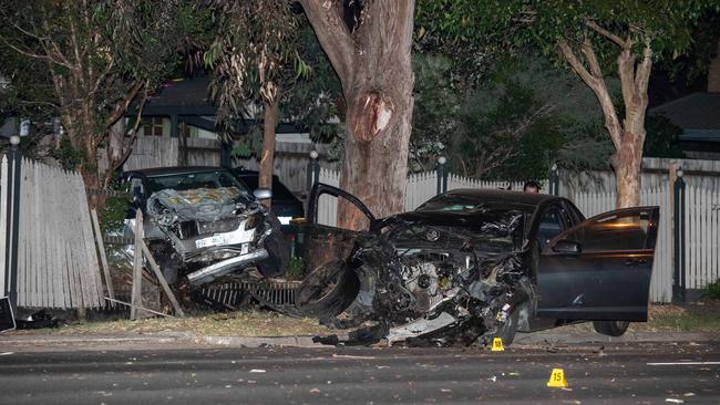 A man has been taken to hospital after being rescued from a smashed car after a two-car collision on Springvale Rd. Picture: Jason Edwards