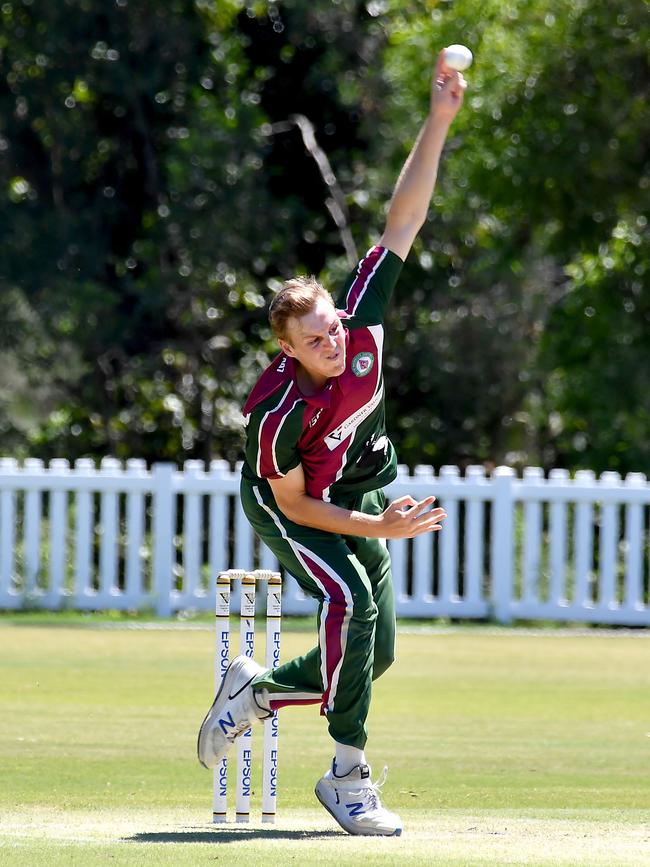 Souths bowler James Ward Ipswich V Souths T20 game. Saturday December 4, 2021. Picture, John Gass