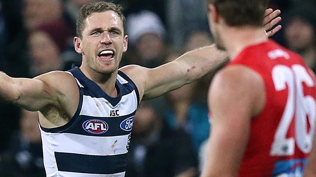 Joel Selwood’s Cats were rolled by the Swans in Geelong last year. Picture: Wayne Ludbey