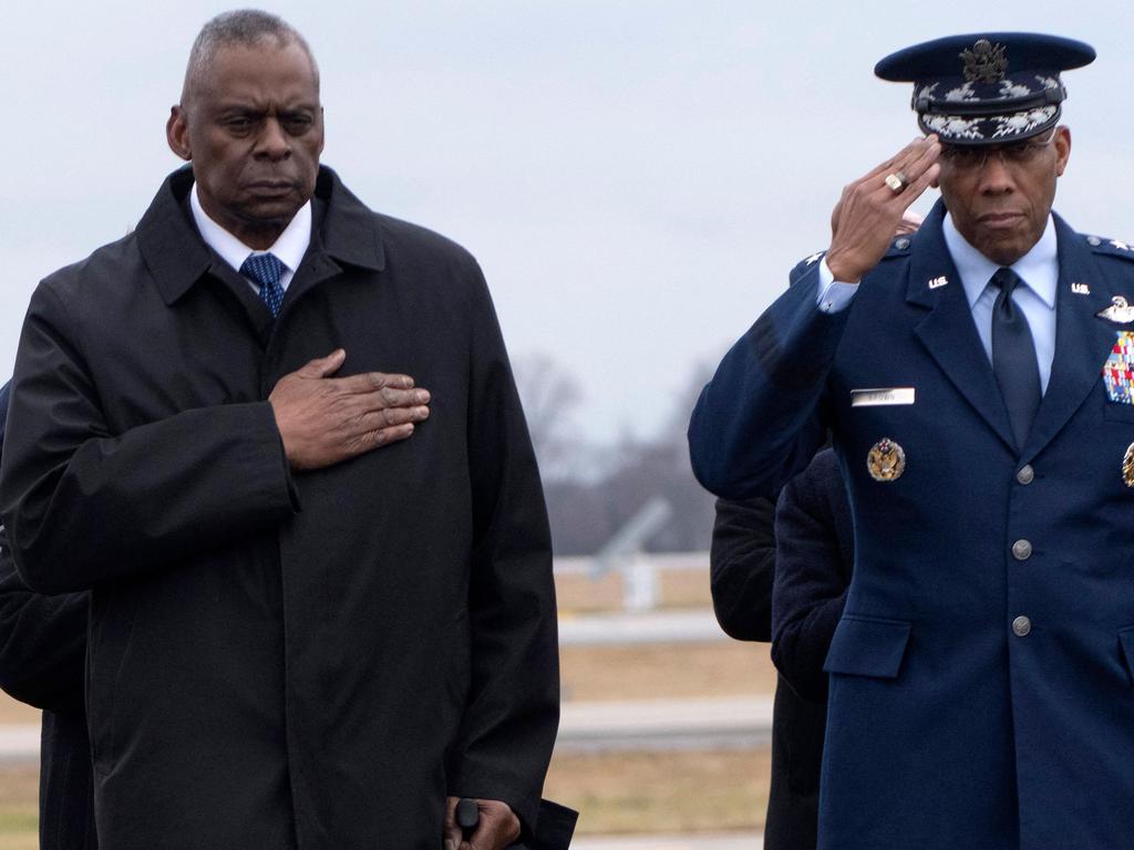 US Defense Secretary Lloyd Austin (L), pictured with Chairman of the Joint Chiefs of Staff Charles Brown Jr, said the air strikes will last as long as is necessary. Picture: AFP