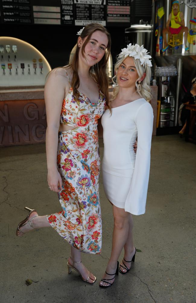 Brahminy Rusten, left, with Ashley Cox from Huskisson at Flamin Galah Brewery in Huskisson for Melbourne Cup Day. Picture: Nathan Schmidt