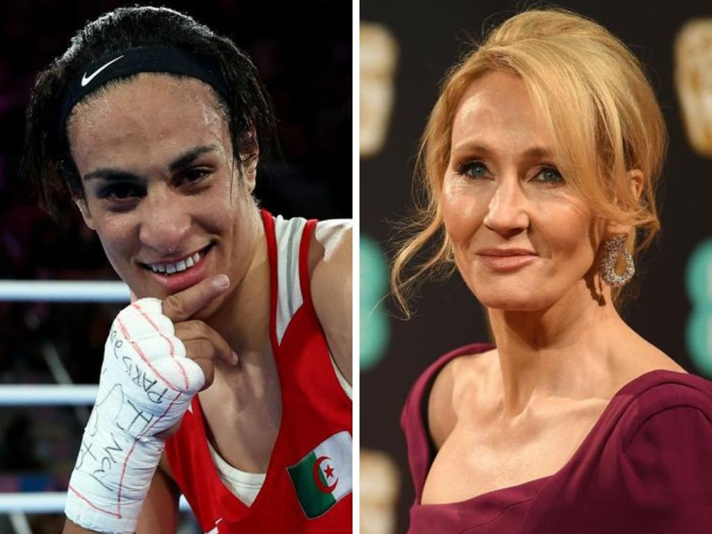 Imane Khelif and JK Rowling. Photos: AFP/Getty Images