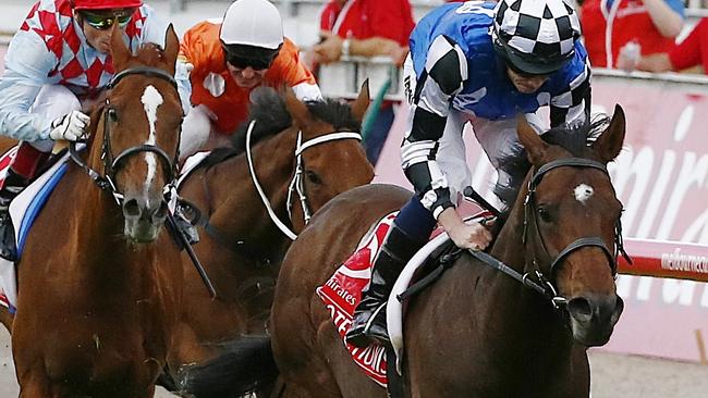 Racing - Melbourne Cup Day Picture:Wayne Ludbey Protectionist ridden by Ryan Moore wins Red Cadeaux second