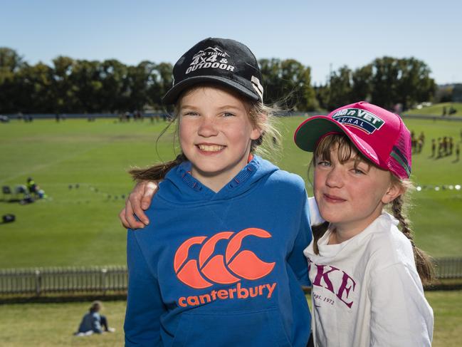 TGS supporters Annabelle Brown (left) and Elke Carroll on Grammar Downlands Day at Toowoomba Grammar School, Saturday, August 19, 2023. Picture: Kevin Farmer