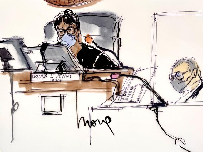 This courtroom sketch shows Judge Brenda J. Penny during the Britney Spears conservatorship case hearing in the Los Angeles County Courthouse. Picture: Mona EDWARDS / AFP