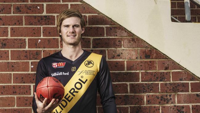 Glenelg’s Jonty Scharenberg is hopeful he may get drafted this year after missing out last season. Picture: Nick Clayton.