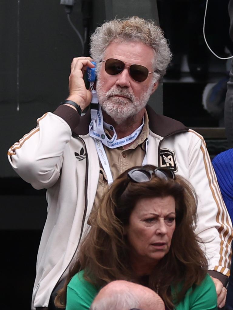 Ferrell listened in to the commentary during Novak Djokovic‘s match against Lorenzo Musetti in the Gentlemen's Singles Semi-Final match. Picture: Sean M. Haffey/Getty Images