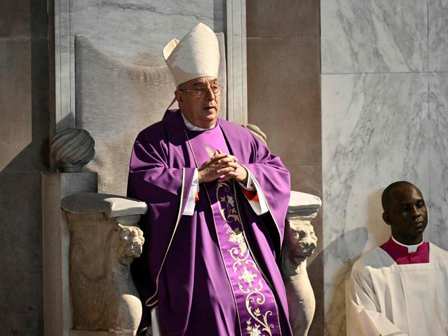 Italian cardinal Angelo De Donatis lead the holy mass at the Church of Saint Sabina in Rome during the celebration of Ash Wednesday in the pope’s stead. Picture: AFP