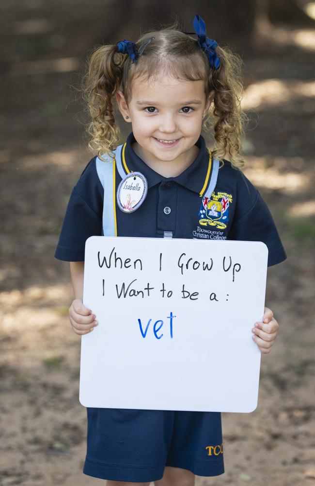 Toowoomba Christian College prep student Isabella on the first day of school, Tuesday, January 28, 2025. Picture: Kevin Farmer