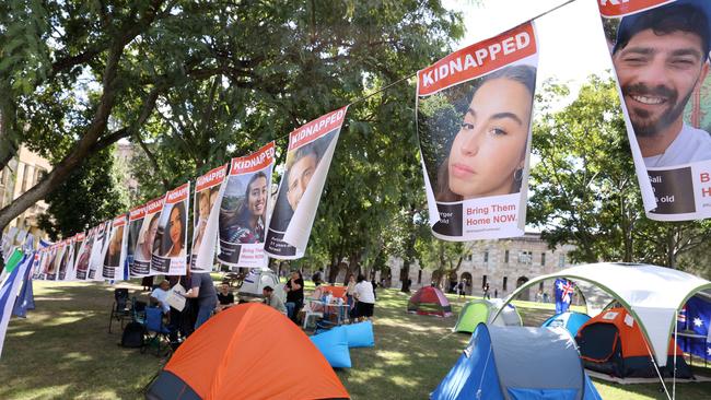 Pro-Israel protest Camp Shalom on the University of Queensland campus in early May. Picture: Liam Kidston