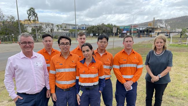 Mundingburra MP Les Walker and former Townsville mayor Jenny Hill, joined Sun Metals' Simon Sleigh and concerned zinc refinery workers to fight the hostile takeover. Picture: Leighton Smith.