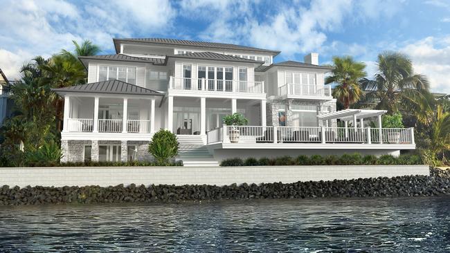 Artist impressions of the mansion that was planned for Naples Ave, Isle of Capri. Image: Jared Poole Design