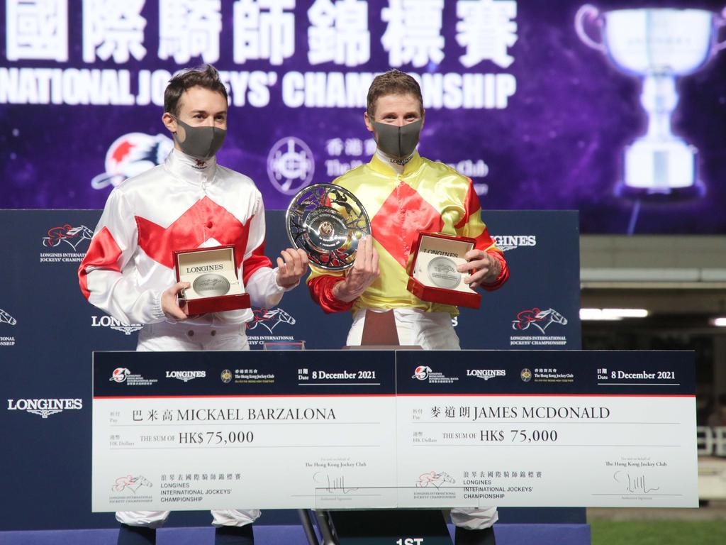 James McDonald (right) finishes runner-up in the 2021 LONGINES International Jockeys' Championship. Picture: HKJC