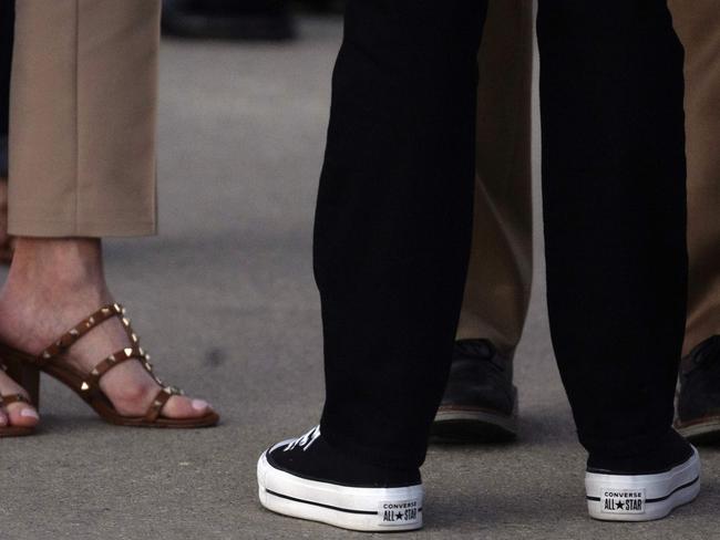 Kamala Harris wears her iconic Converse sneakers as she arrived in Chicago. Picture: Getty Images via AFP