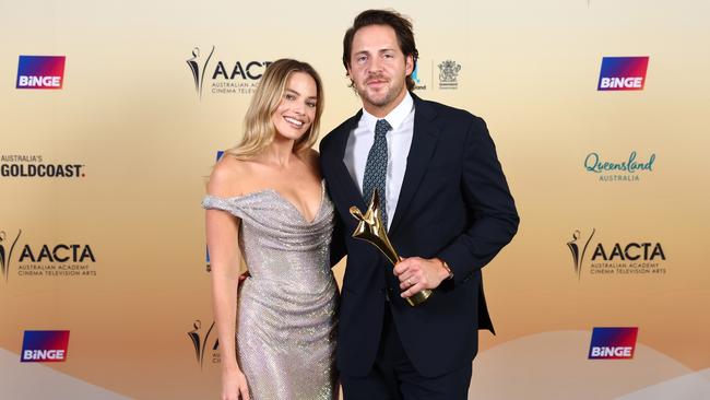 Margot Robbie and Tom Ackerley at HOTA on the Gold Coast on Saturday. (Photo by Chris Hyde/Getty Images for AFI)