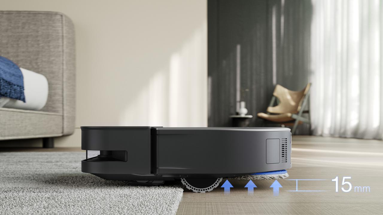 Deebot X5 Pro Omni’s mops automatically lift up to get above your carpet.