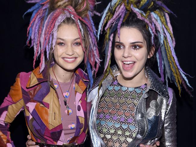 NEW YORK, NY - SEPTEMBER 15: Bella Hadid and Kendall Jenner pose backstage at the Marc Jacobs Spring 2017 fashion show during New York Fashion Week at the Hammerstein Ballroom on September 15, 2016 in New York City. (Photo by Dimitrios Kambouris/Getty Images for Marc Jacobs)