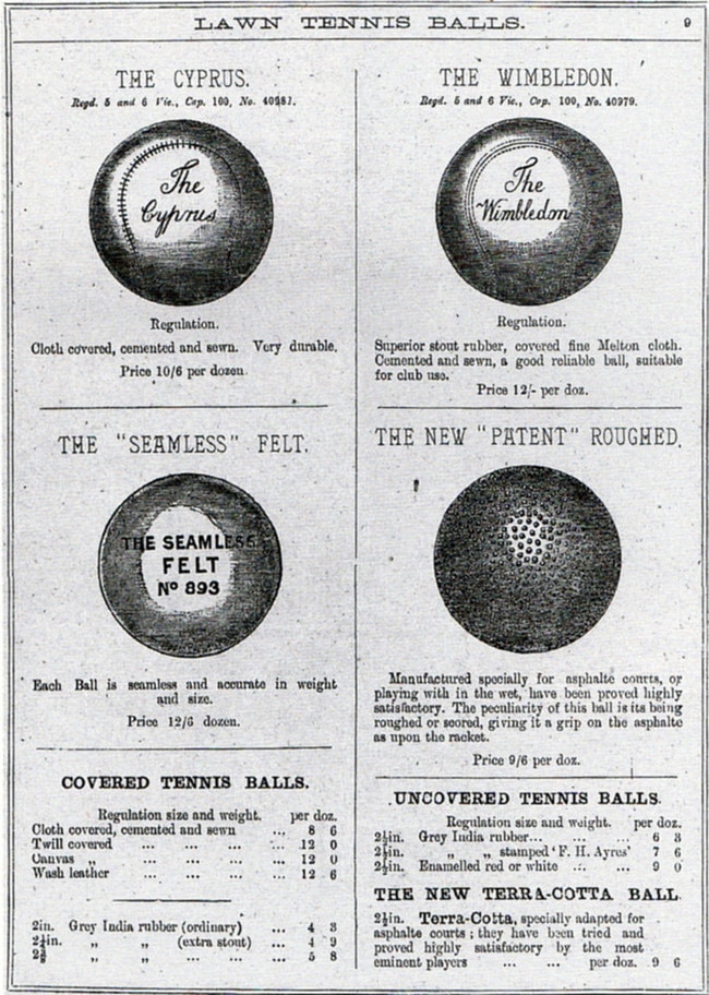 An advertisement from the 19th century for tennis balls.