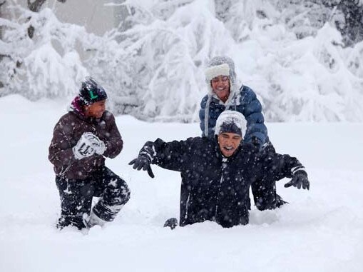 “Another snowstorm blanketed Washington for the second time in a few days. Because it was a Saturday, I hung around the White House thinking that the President might venture out in the snow with his daughters. Here they are playing in the Rose Garden in the midst of the storm on February 6, 2010.” Picture: Pete Souza/The White House