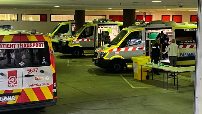 Ramping outside Royal Melbourne Hospital on Friday. Picture: Tony Gough