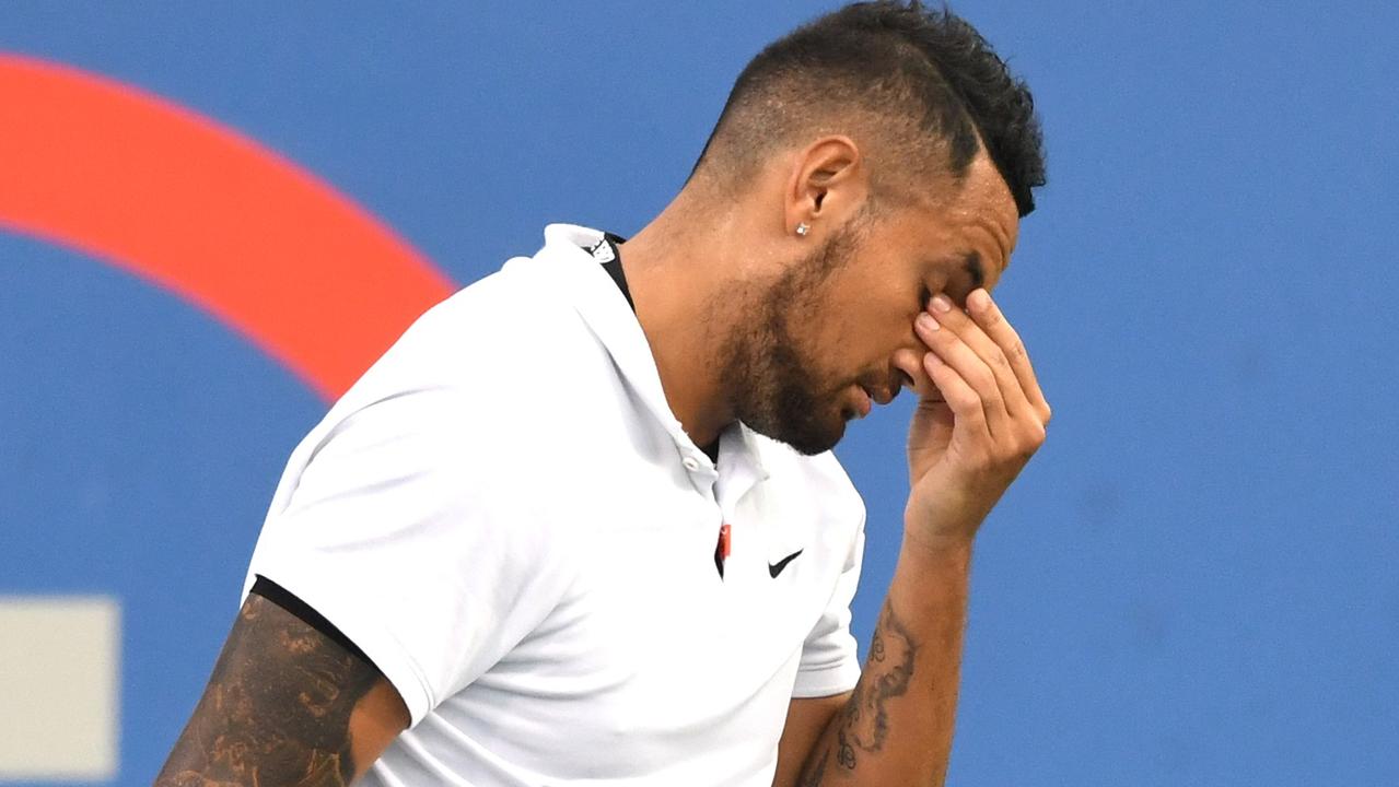 Nick Kyrgios was dumped out of the Citi Open after a straight sets loss. Picture: Mitchell Layton/Getty Images/AFP