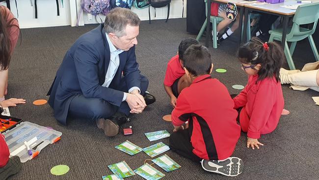 Federal Education Minister Jason Clare sits in on a lesson with Hambledon Public School students in Sydney’s northwest. Picture: Eilidh Sproul-Mellis