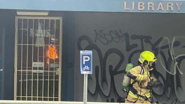 NSW Fire and Rescue brigades from Dee Why and Forestville were called in to tackle a fire in the abandoned Belrose Public Library in Lockwood Ave that started just before 4.30pm on Monday. Picture; Brian Roberts