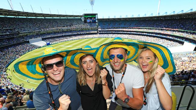 2018 Boxing Day Test - Australia V India at the MCG. Aussie fans Kyran, Megan, Luke and Alexandra. Picture: Mark Stewart