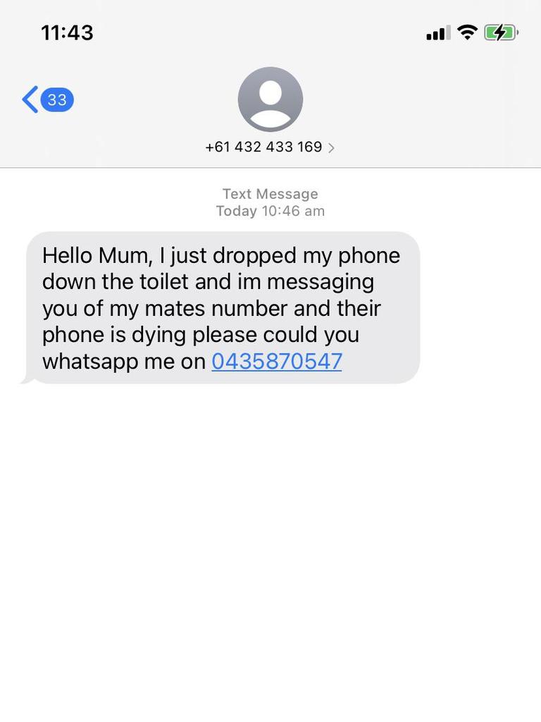 Scammers are now texting to lure people on to WhatsApp where they ask for money. Picture: Reddit