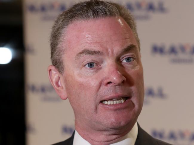 Minister for Defence Christopher Pyne makes an announcement at Naval Group Australia in Adelaide, Monday, February 25, 2019. (AAP Image/Kelly Barnes) NO ARCHIVING