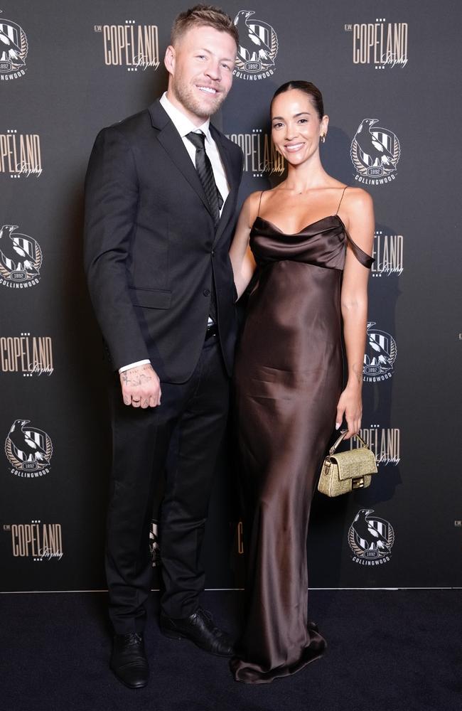 Collingwood star Jordan De Goey stepped out with his glamorous new partner Aisha Jade McKinnon at the Collingwood Best and Fairest night. Picture: Supplied