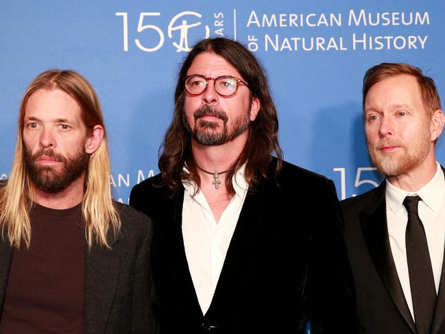 Taylor Hawkins, Dave Grohl and Nate Mendel of the Foo Fighters are pictured in New York last November. Picture: AFP