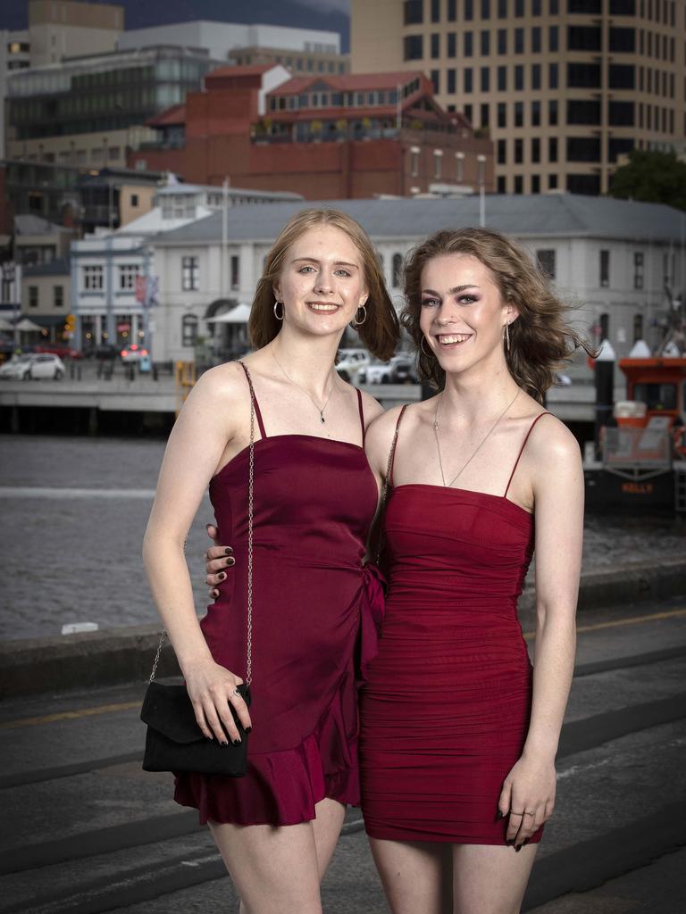 Hobart College leavers Dinner 2021 at the Hobart Function and Conference Centre, Tiffani Adkins and Jade Hughes- Gage. Picture: Chris Kidd