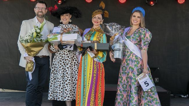 2021 TAB Ipswich Cup at the Ipswich Turf Club. Fashions on the Field. Main Stage. Category 1. Most Fashionable Female – three finalist. Winner (left) Cheryl-lee Beaton.