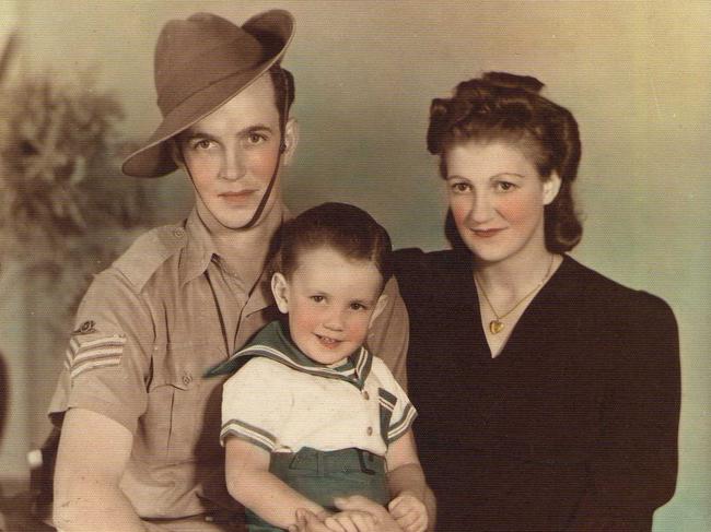 “Picture of my father Dudley Burtenshaw and mother Gladys Burtenshaw and me in 1943.” Picture: Supplied by Lyall Burtenshaw