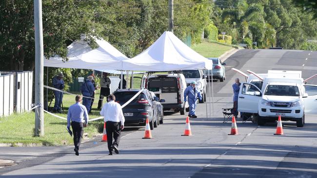 Police at the scene of a shooting at Stafford Street in Ipswich. Picture: Peter Wallis