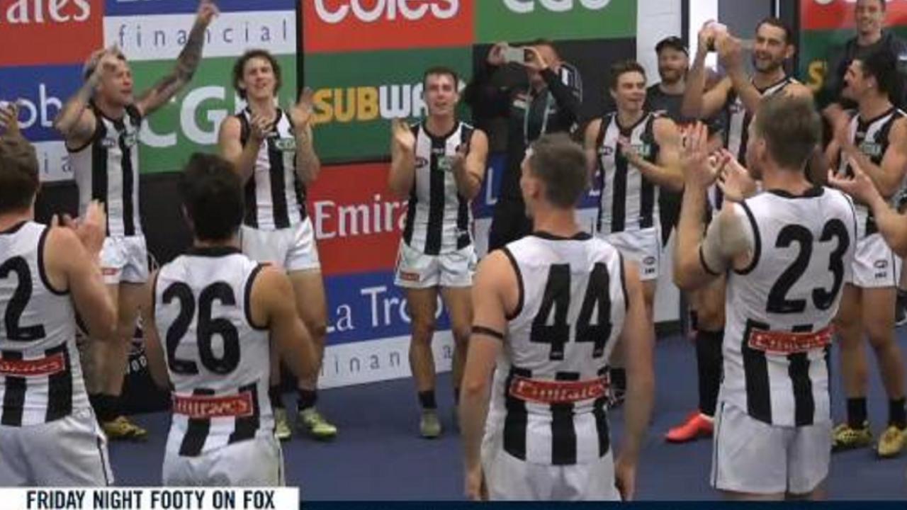 Collingwood did end up singings its song post-game – and it was thoroughly entertaining.