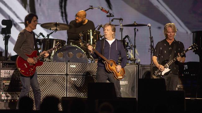 Paul McCartney with his band in Adelaide on Tuesday. Picture: Kelly Barnes