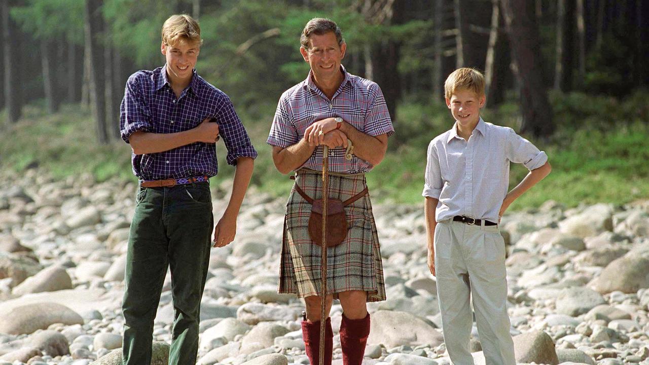 Prince Charles with Prince William and Prince Harry in Balmoral Castle. Picture: Getty