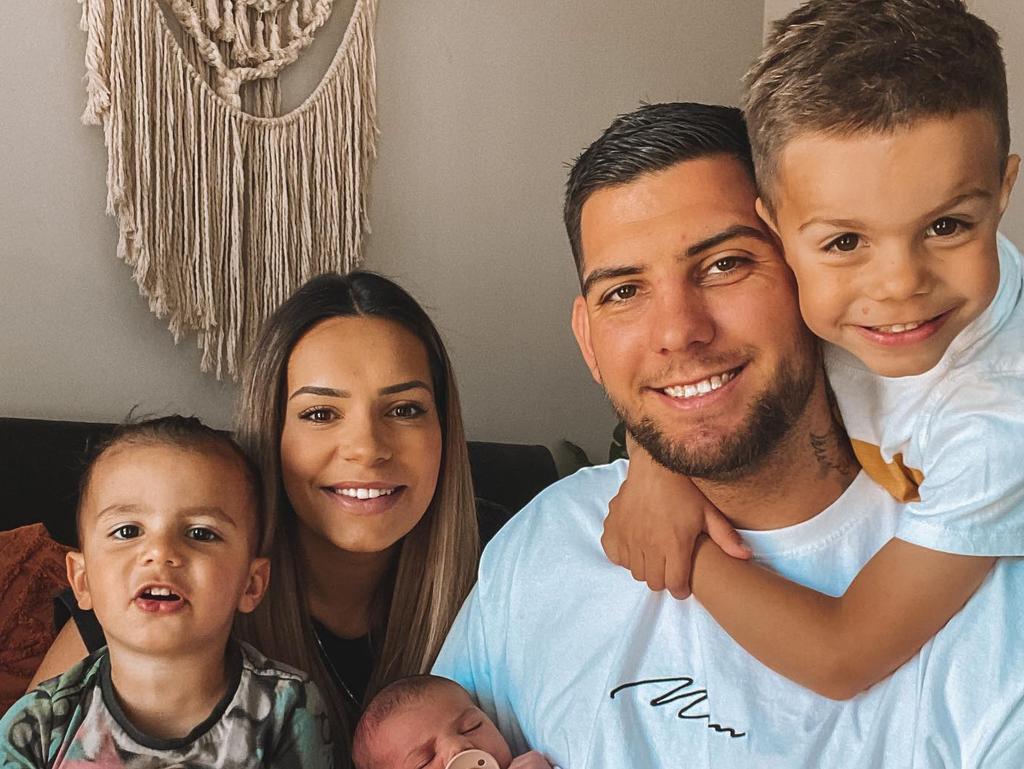 From left: Takai McGhie, 3, Cleveland's partner Tanieka Riley, Cleveland McGhie holding Yulani McGhie, 10 months, and Ziah McGhie, 6. Picture: Supplied