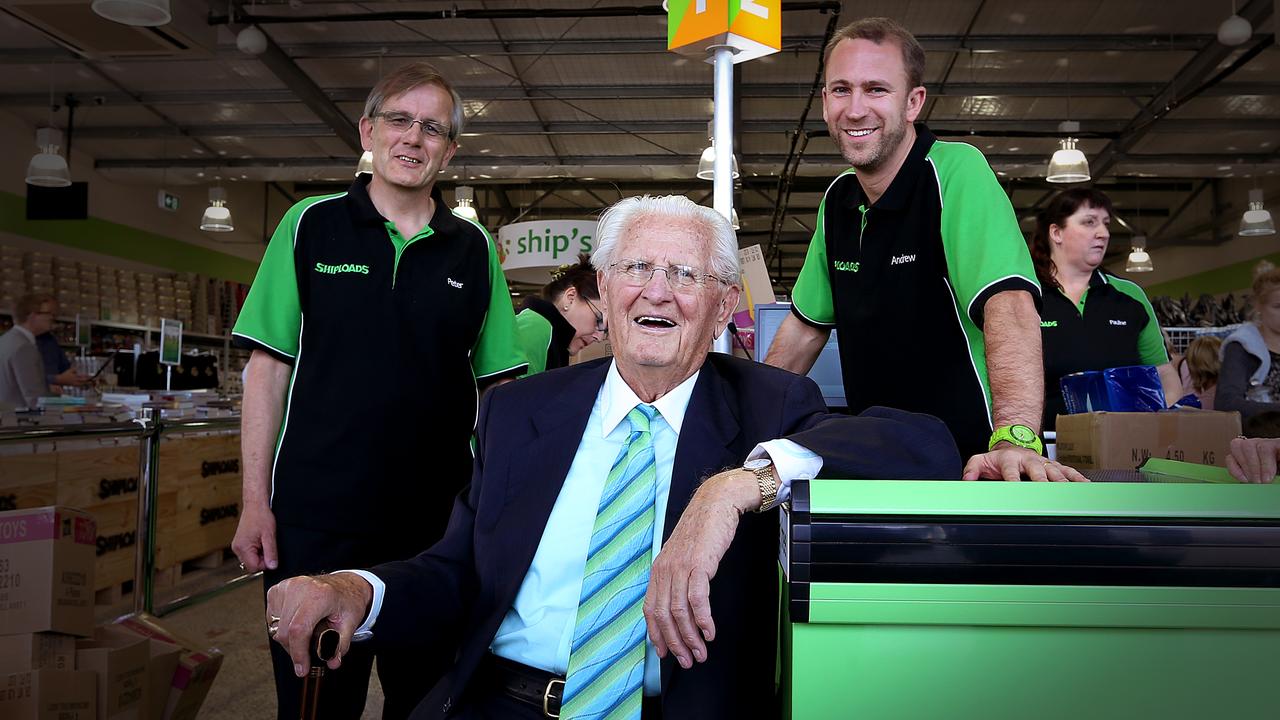 Sypkes family patriarch Engel Sypkes 91, with his son Peter Sypkes, left, and grandson Andrew Sypkes at the new Shiploads store in Sandy Bay, 2013. Picture: File