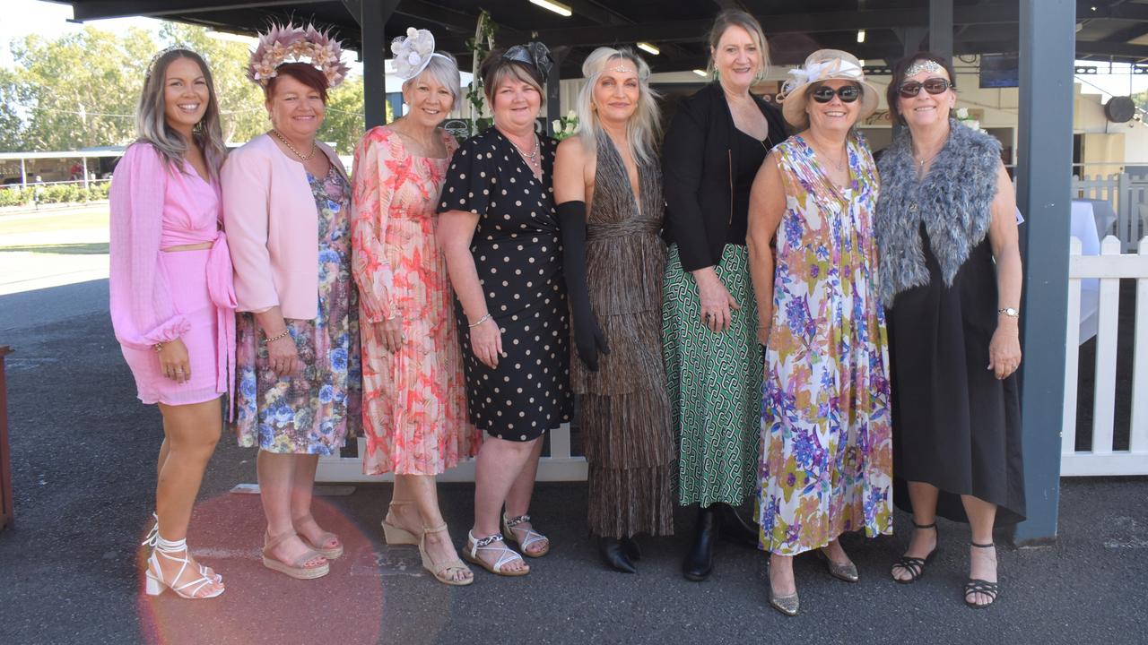 Mandy, Lisa, Donna, Geneyne, Leanne, Anne, Vicki and Denice at the 2023 Rockhampton Girls Grammar 21st Race Day.