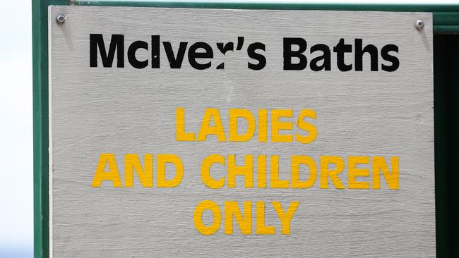 The signage at McIvers Baths rock pool in Coogee states women only and children are allowed. Picture: Gaye Gerard