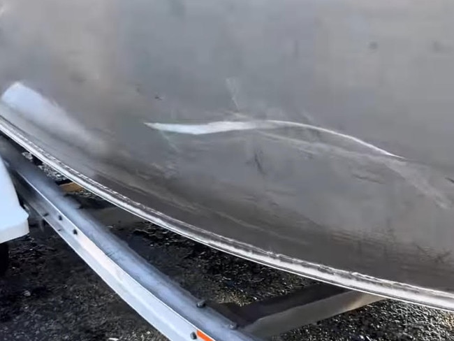 The attack has left bite marks on the side of the boat. Picture: Facebook/Jayden Grace.