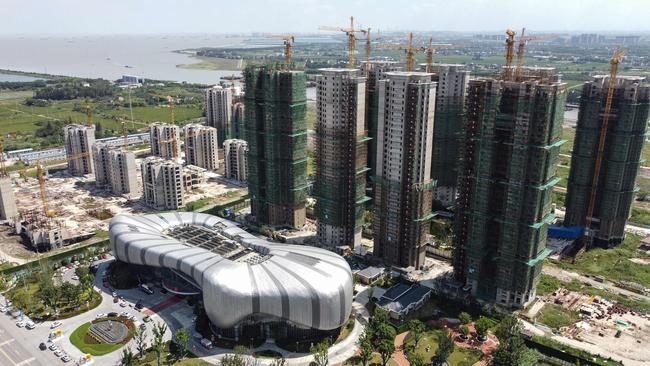 The halted under-construction Evergrande Cultural Tourism City, a mixed-used residential-retail-entertainment development, in Taicang, Suzhou city, in China's eastern Jiangsu province. Picture: Vivian Lin/AFP