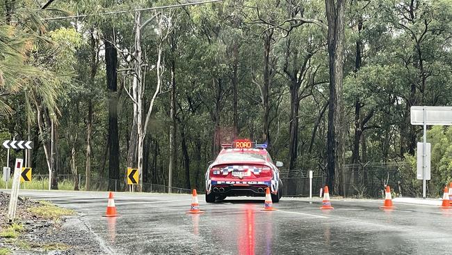 Police closed a large section of Grieve Rd, near Rochedale Rd. It was still shut at 1.15pm on July 3. Picture: Jonathan O'Neill