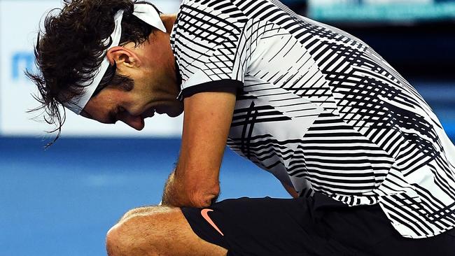 Roger Federer celebrates his win over Rafael Nadal.