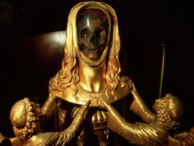The golden reliquary from the basilica of Saint-Maximin-la-Sainte-Baume, in the south of France, said to contain the skull of Mary Magdalene.