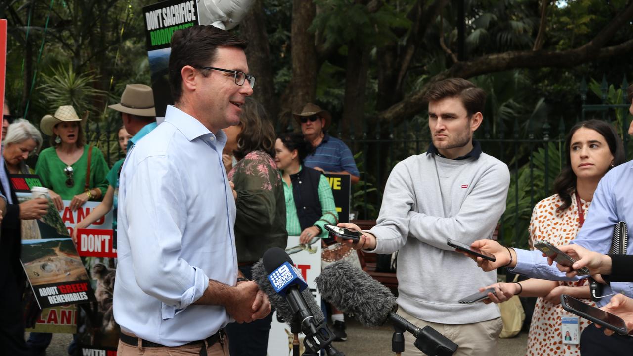 Federal member for Maranoa David Littleproud joined farmers outside Queensland Parliament House who were rallying against renewables, citing concerns over prime agricultural land and animal habitat. Picture: Supplied.