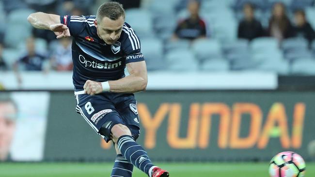 Besart Berisha steps up for the opening penalty of the game. Picture: Getty Images
